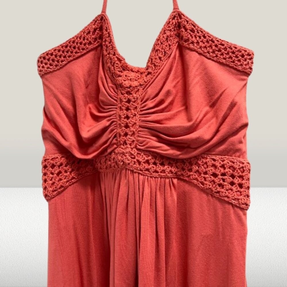 Sky Women's Crochet Coral Orange Halter‎ Tie Neck Top NEW Medium